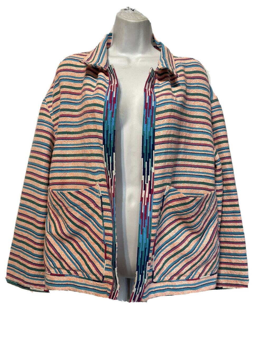 zara woven multicolor stripe boho ethnic open front cardigan jacket